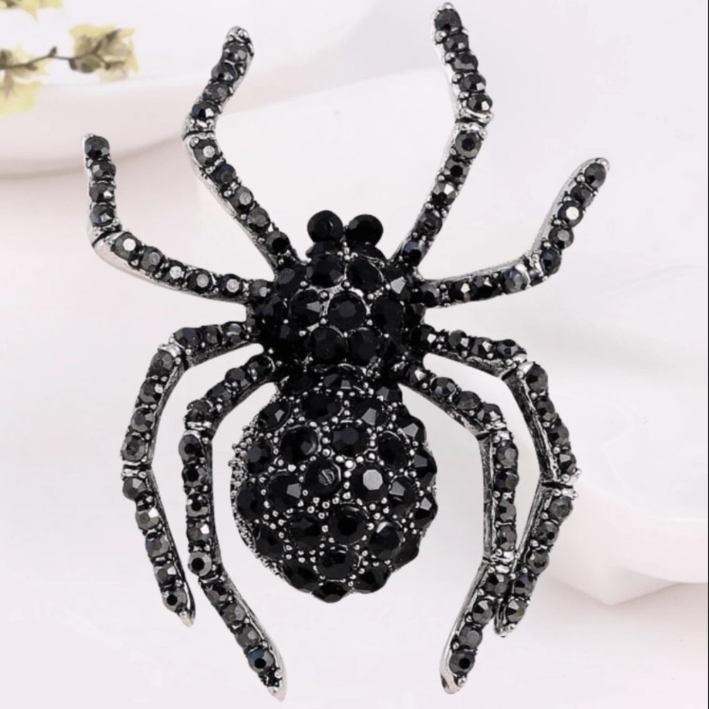 Cubic Zirconia Black Spider Brooch